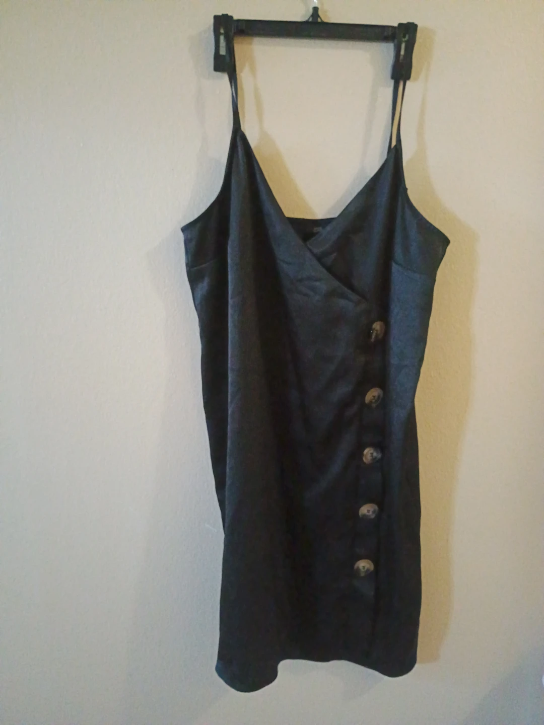 Black Spaghetti Strap Button Dress