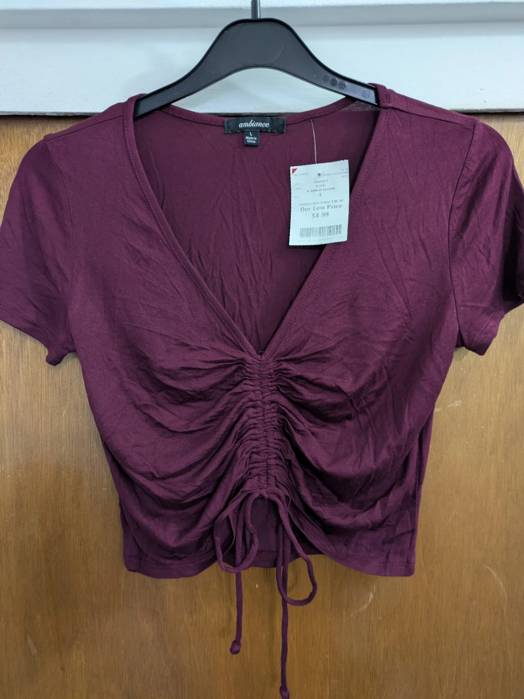 Ambiance Ruched Drawstring V-Neck Crop Top