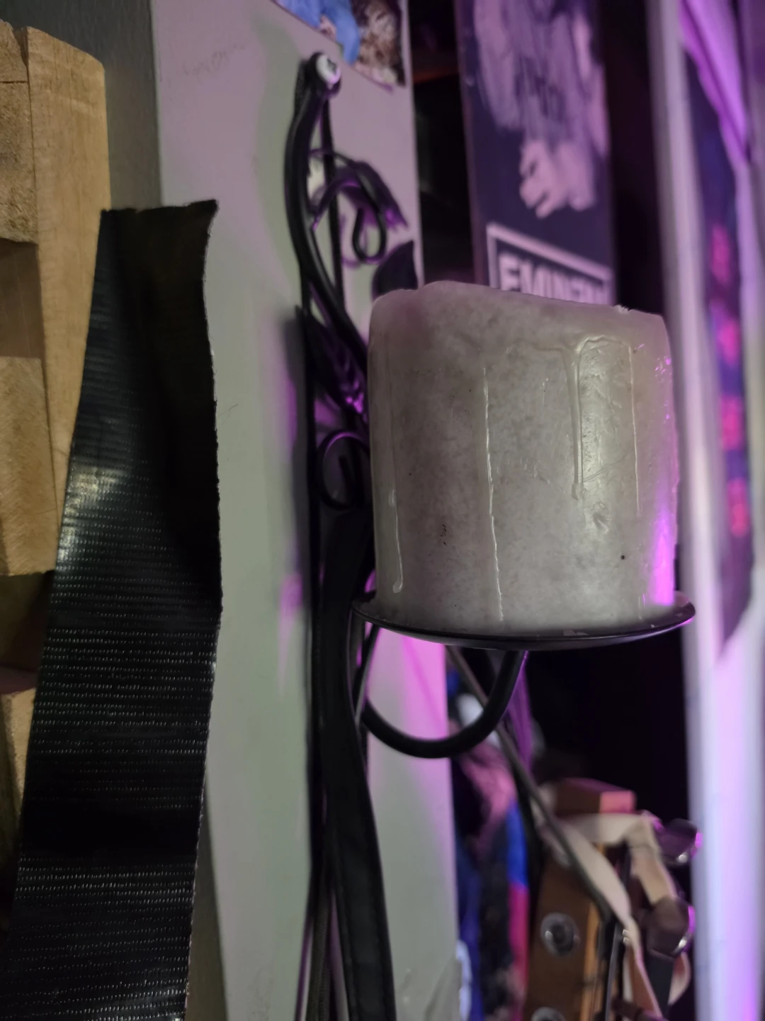 White Pillar Candle with Black Metal Wall Sconce - photo 2