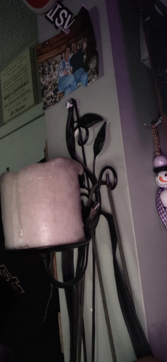 White Pillar Candle with Black Metal Wall Sconce - photo 3