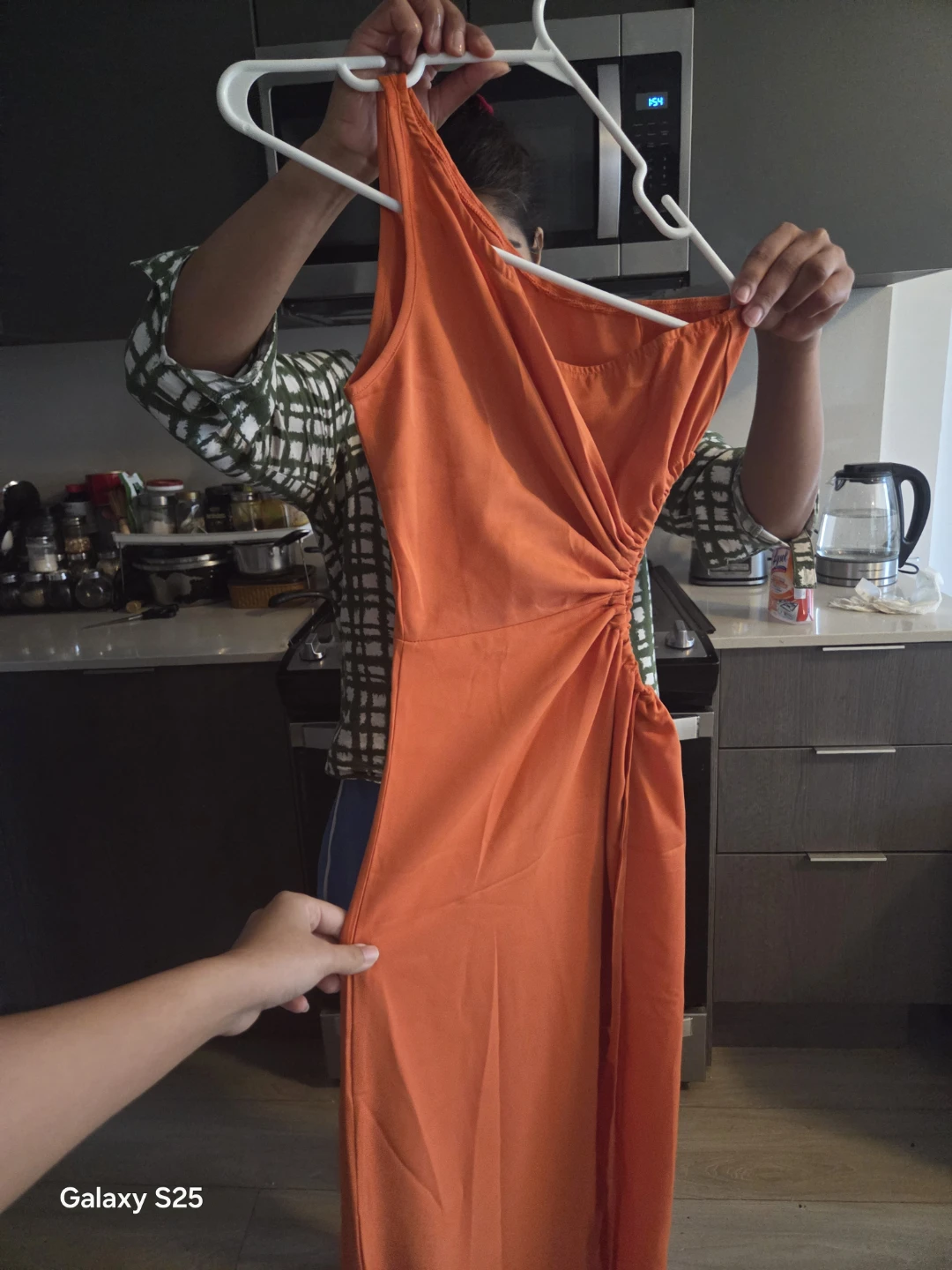 Orange Ruched One-Shoulder Dress - photo 2