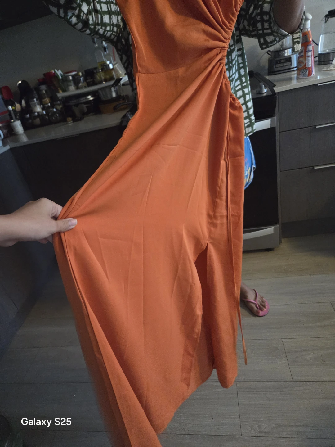 Orange Ruched One-Shoulder Dress - photo 3