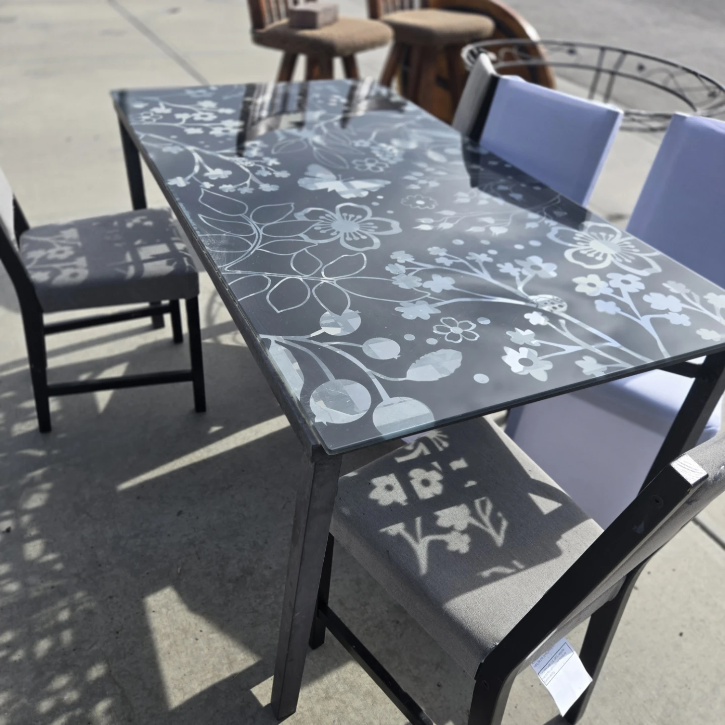Glass Top Dining Table with Floral Design