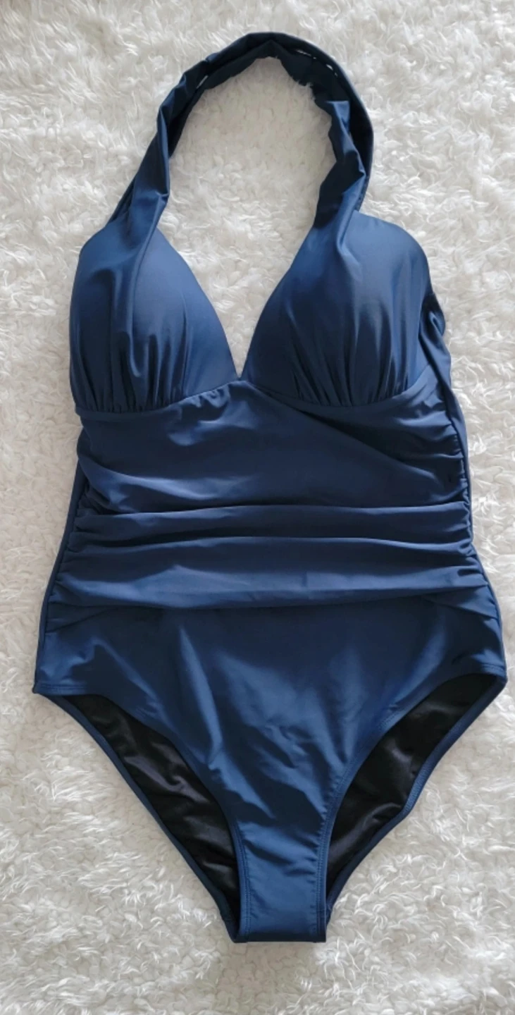 Brand-New Women's Blue Halter Neck One-Piece Swimsuit - photo 2