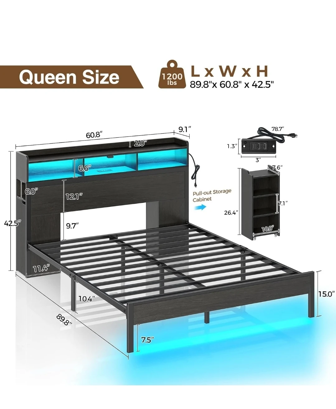 MOVING SALE- Queen Size LED Bed Frame with Storage - photo 2