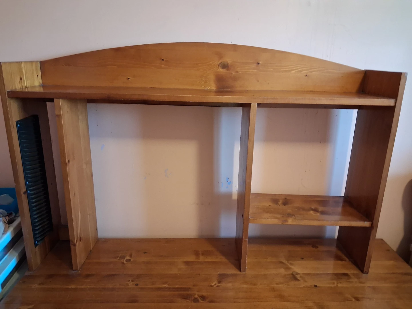 Hard Wooden Desk with shelving.