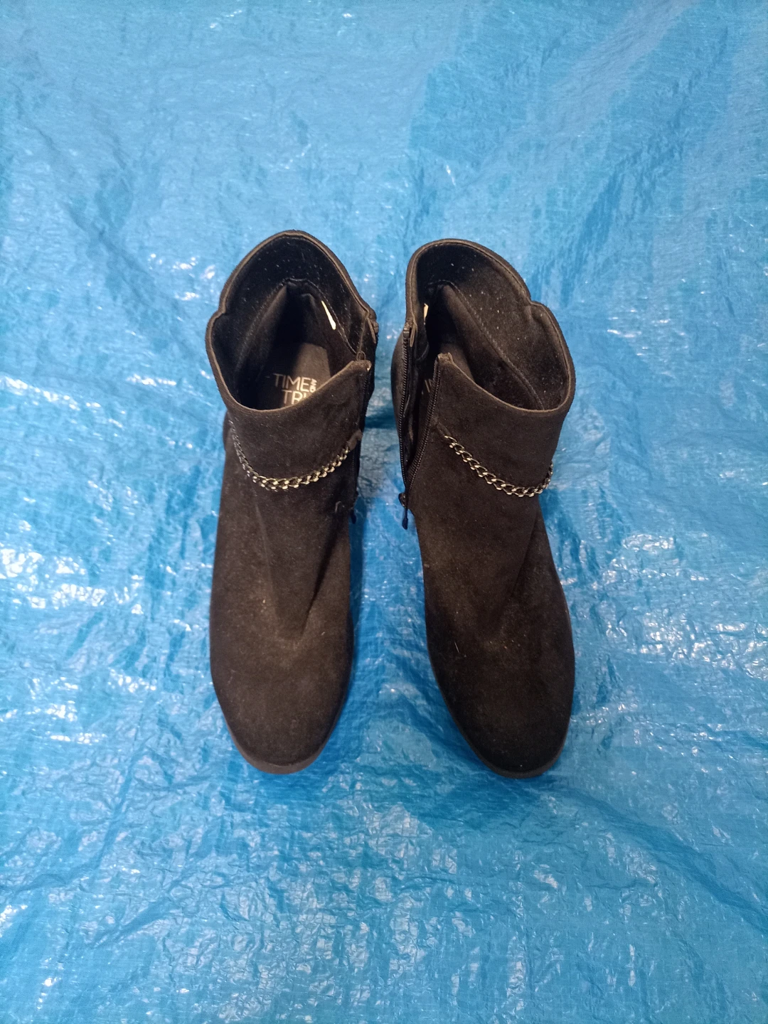 Black Suede Ankle Boots with Chain Detail