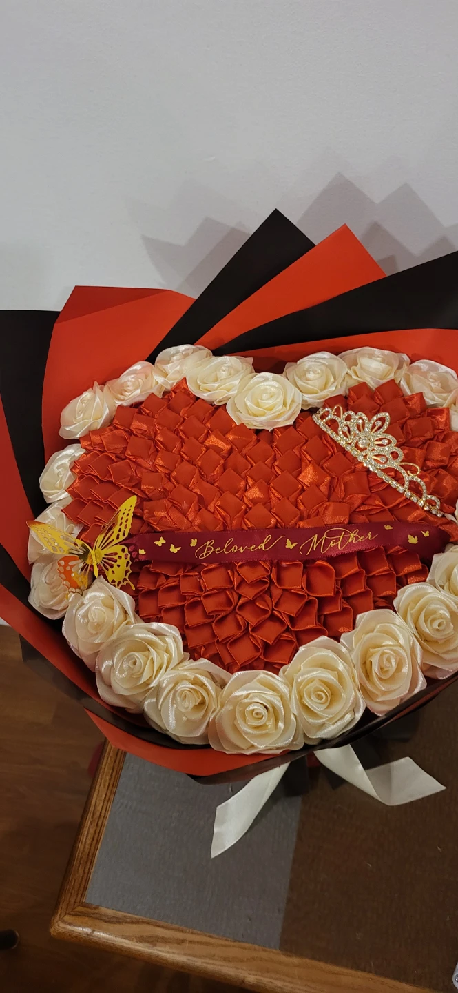 Satin Rose Bouquet with Crown and Butterfly