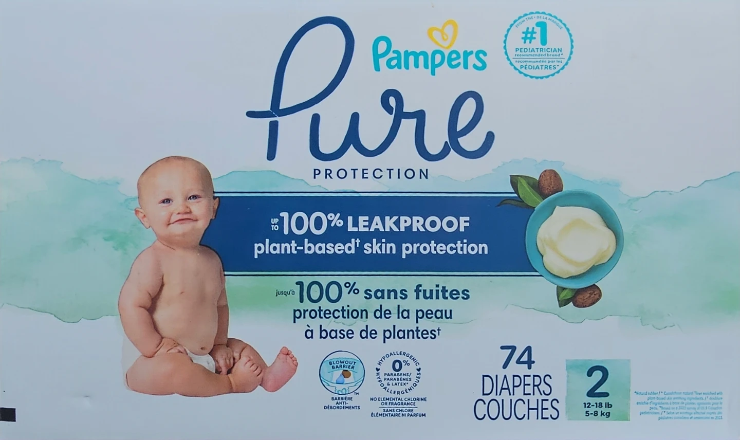 Pampers Pure Protection Diapers - Size 2 (12-18 lb, 74 count)