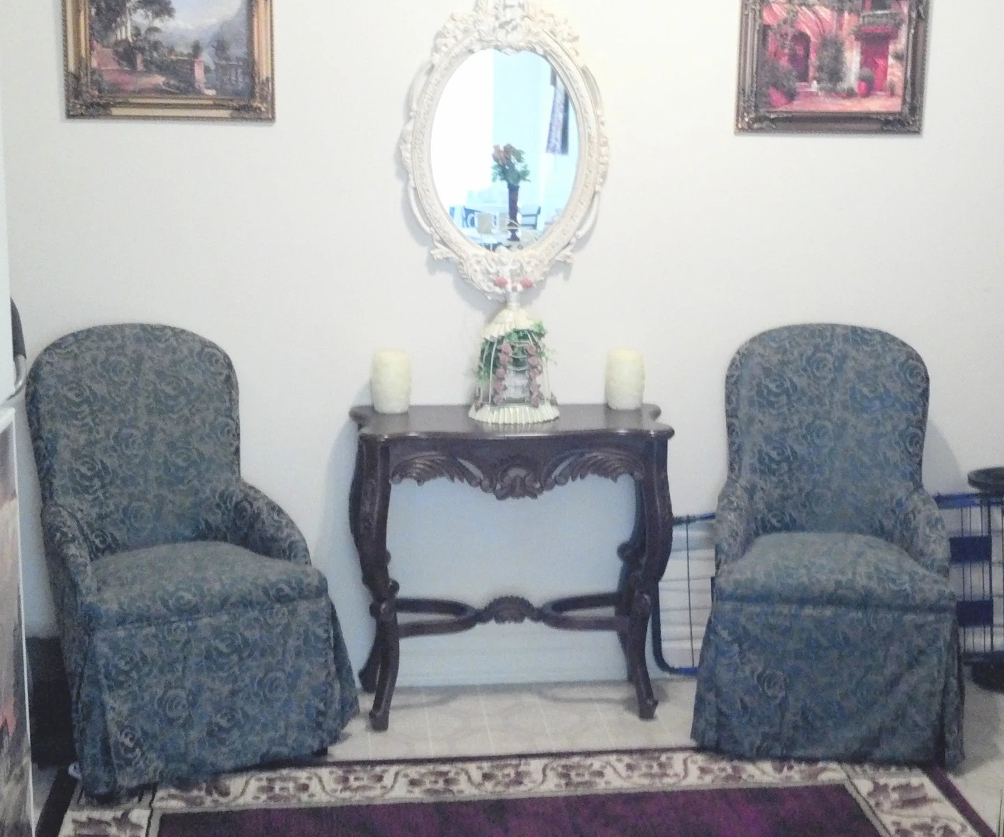 Set of 2 Vintage-Look Skirted Green Accent Dining Chairs - photo 2