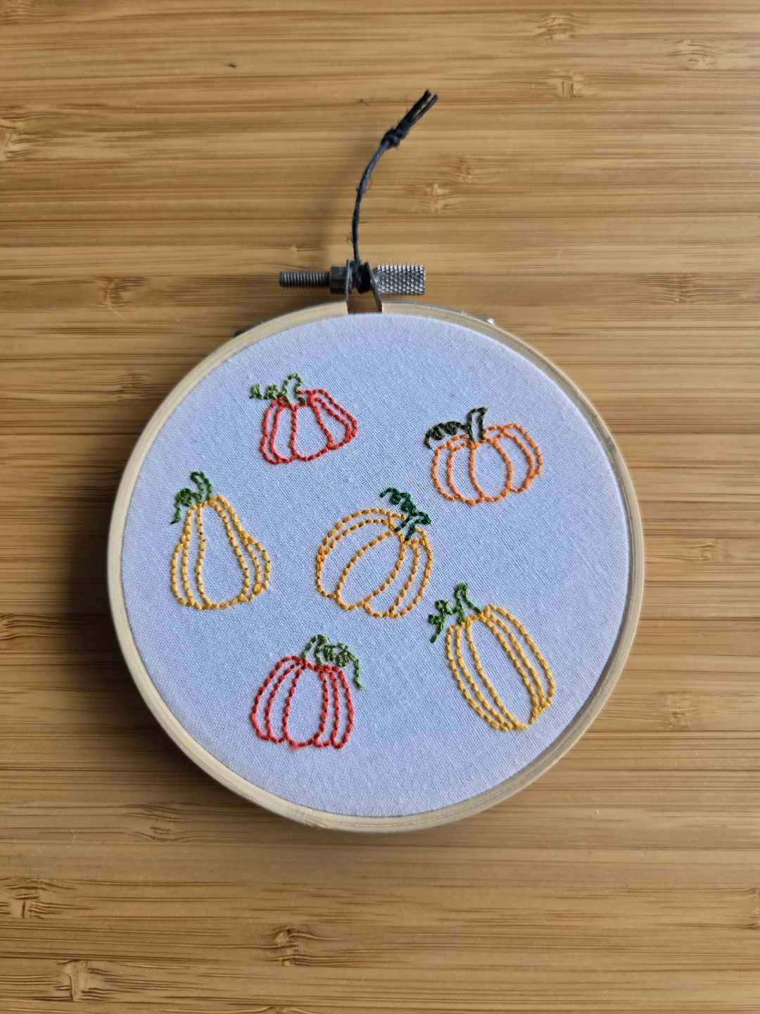 Hand-embroidered Pumpkin 4inch Hoop Art - photo 2