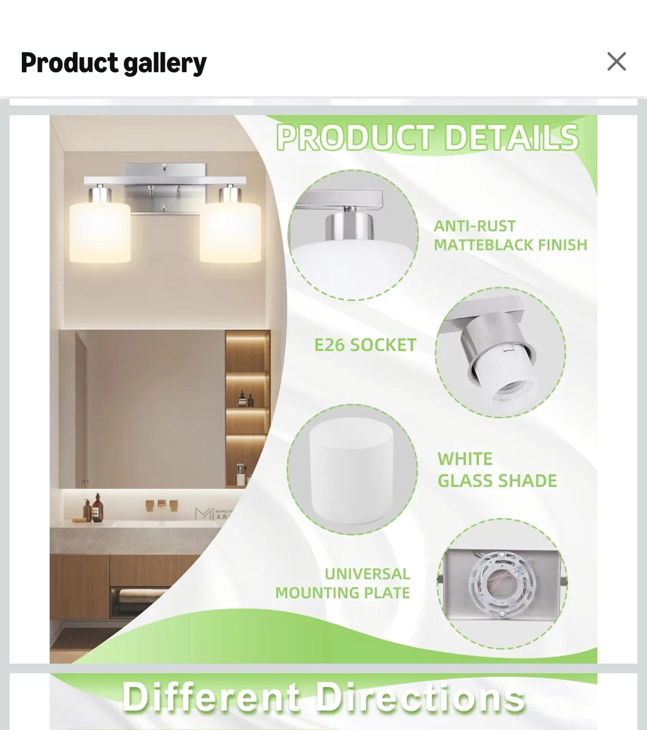 2-Light Vanity Light Fixture with White Glass Shade - photo 3