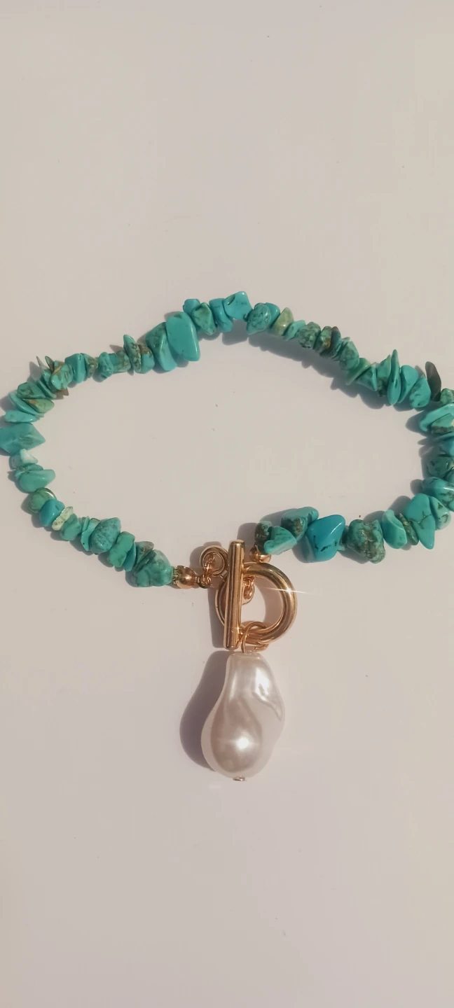 Turquoise Beaded Bracelet with Pearl Charm - photo 2