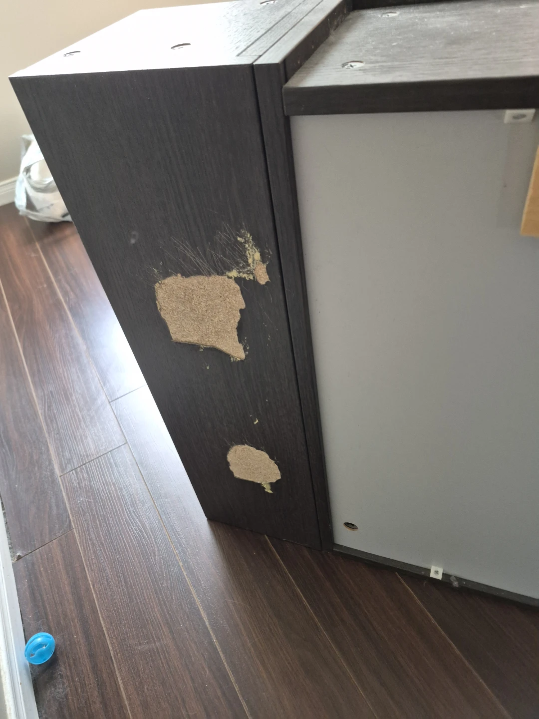 Dark Wood Cabinet with Mirrored Doors and Shelving - photo 4