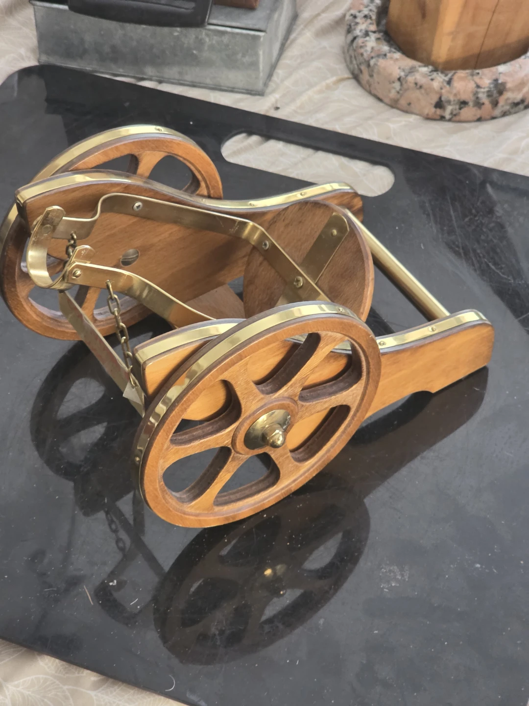 VINTAGE Courvoisier Cognac Wooden Display Decanter Cart