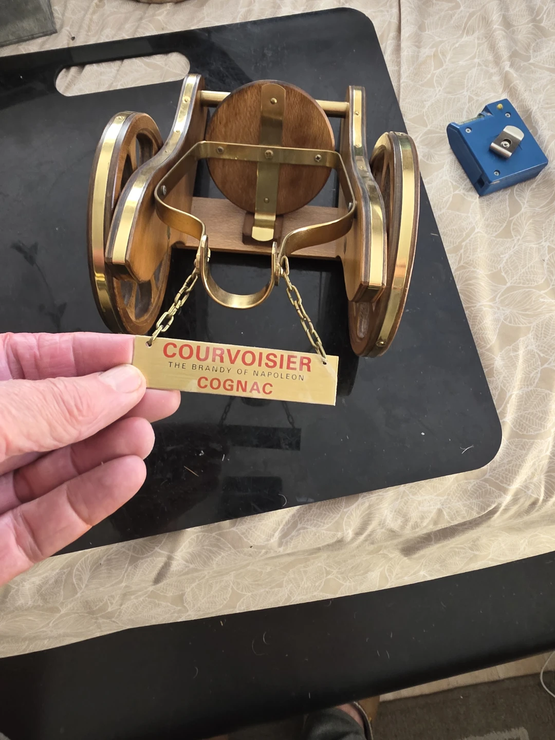 VINTAGE Courvoisier Cognac Wooden Display Decanter Cart - photo 2