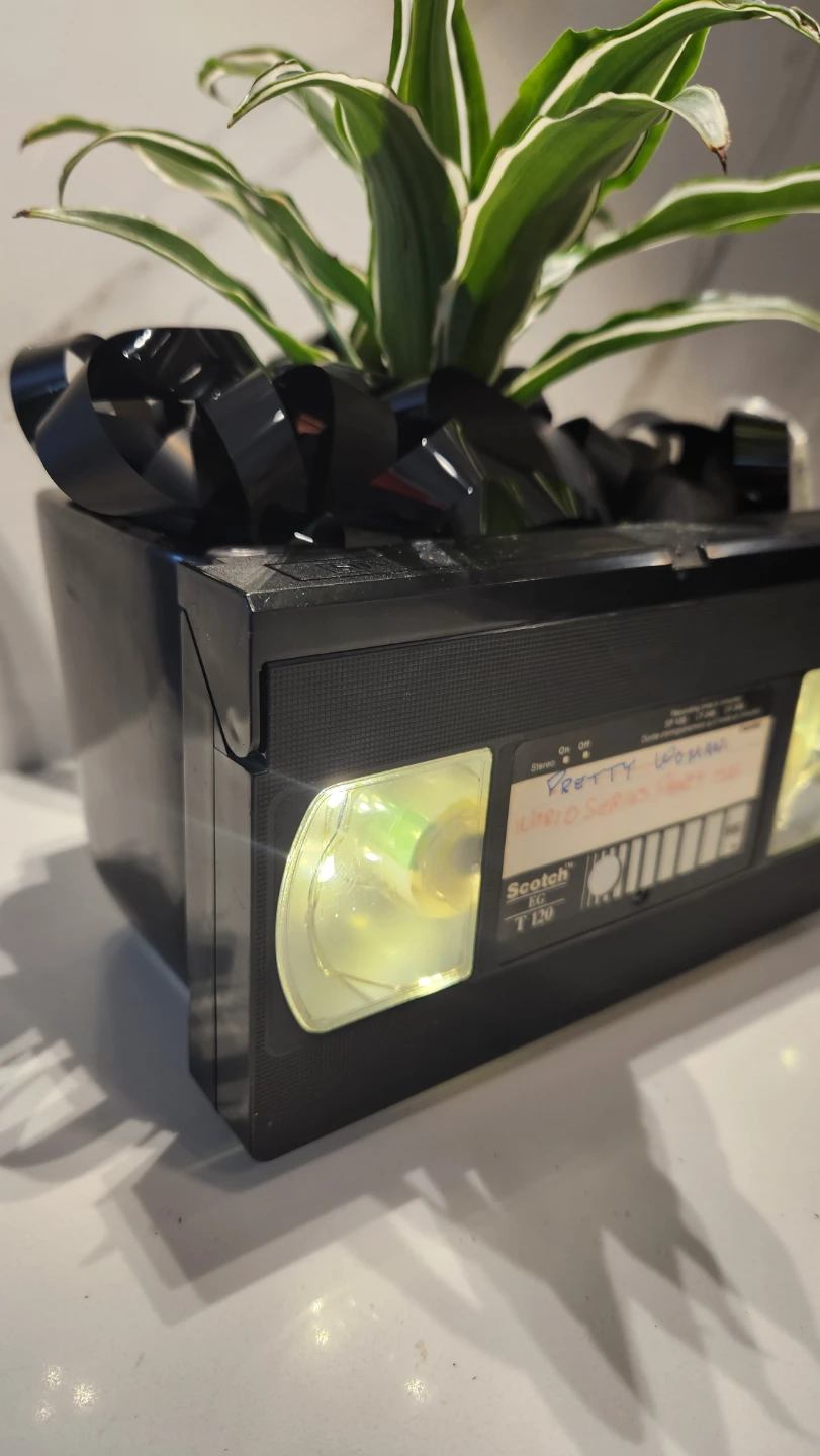 Upcycled VHS tape planter with plant - photo 3
