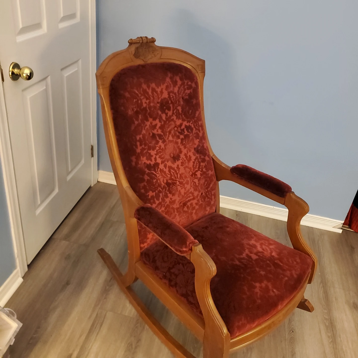 Vintage Red Velvet Rocking Chair