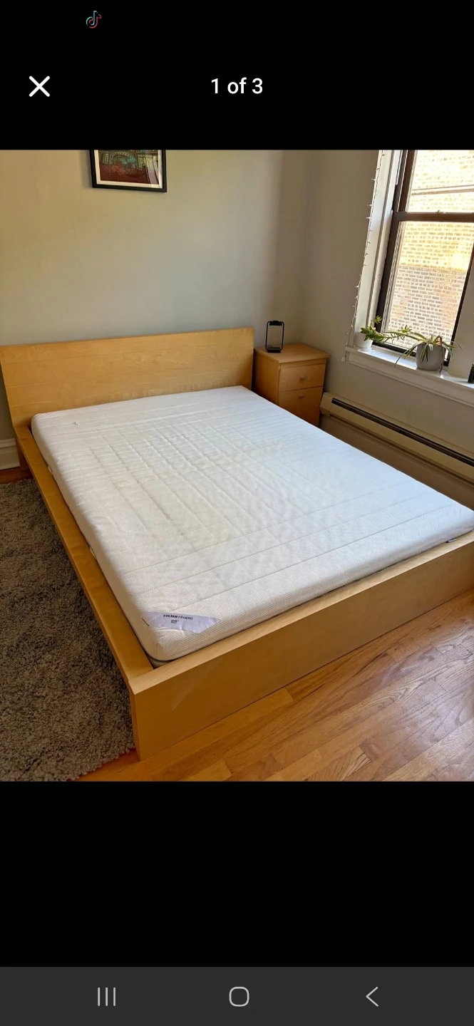 Queen Bed Frame and mattress with night stand