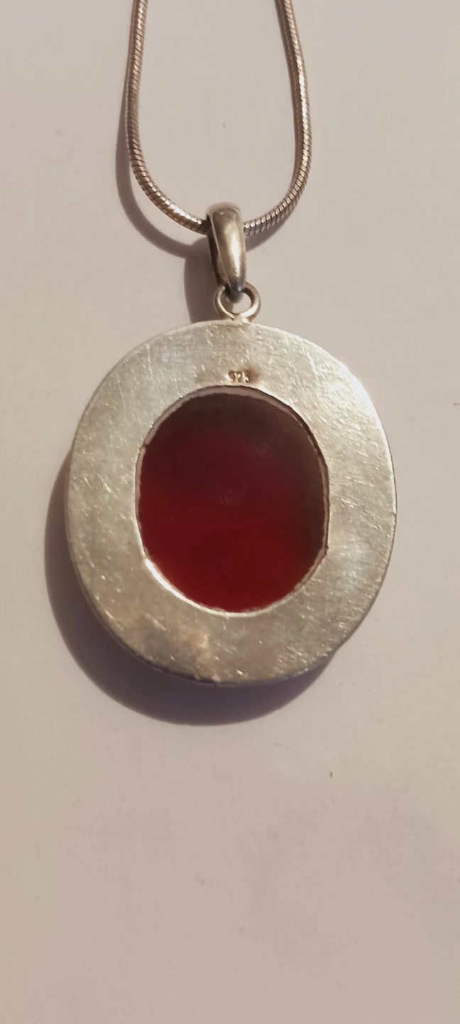 Sterling Silver 925 Genuine Carnelian Stone Pendant Necklace - photo 4