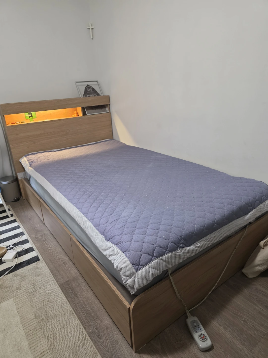 Wooden Bed Frame with Drawers and Headboard Light