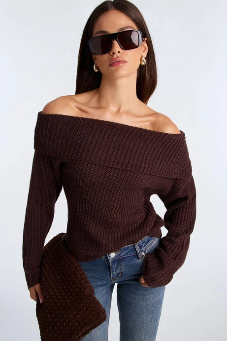 Brown Off-the-Shoulder Knit Sweater - Fashion Nova