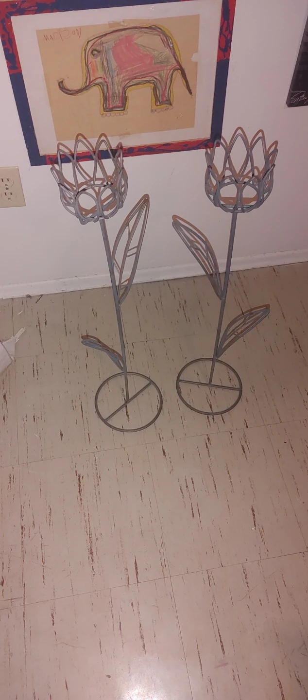 Pair of Metal Flower Planters