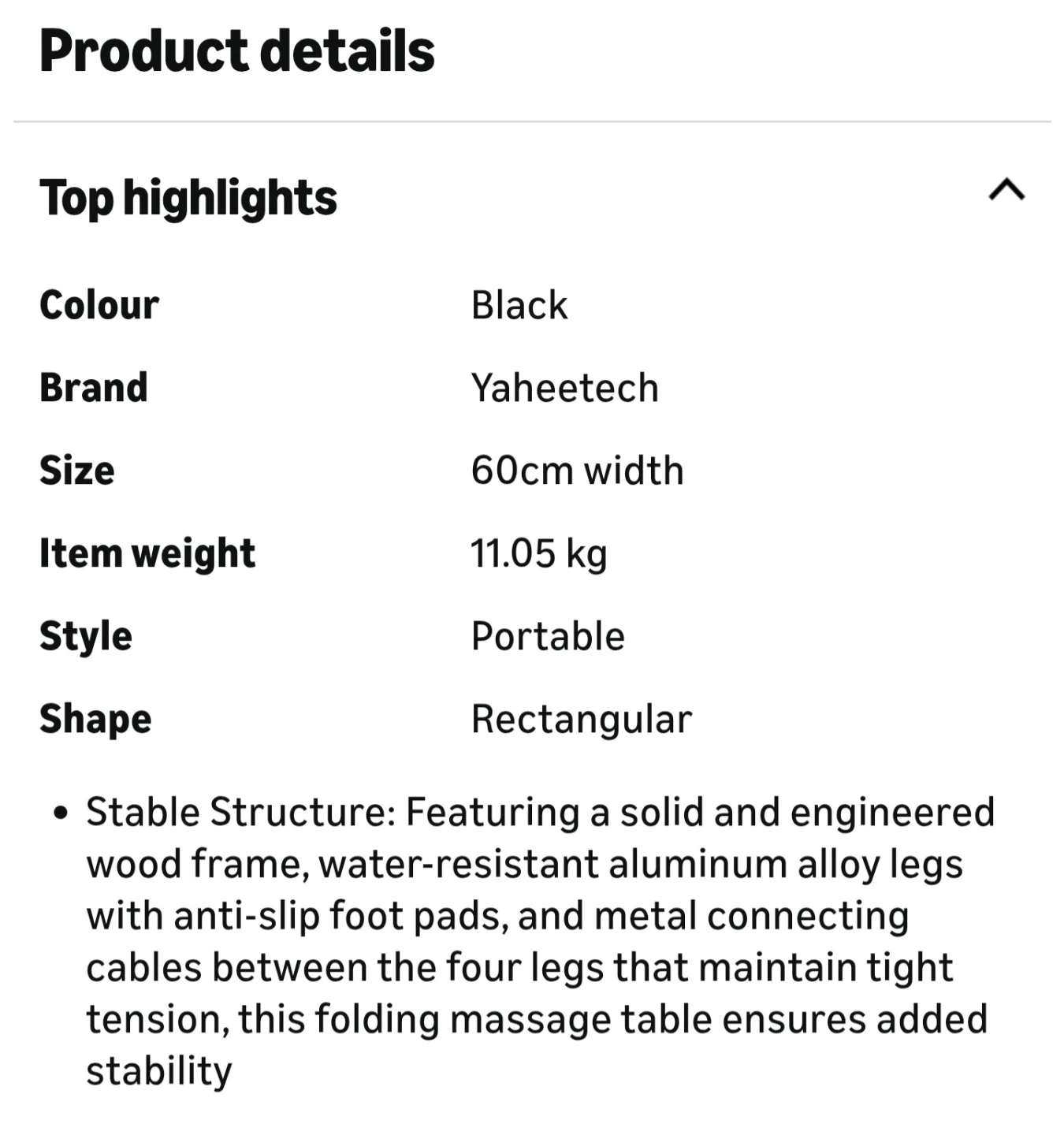 Yaheetech Portable Massage Table 60cm Width Black - photo 2