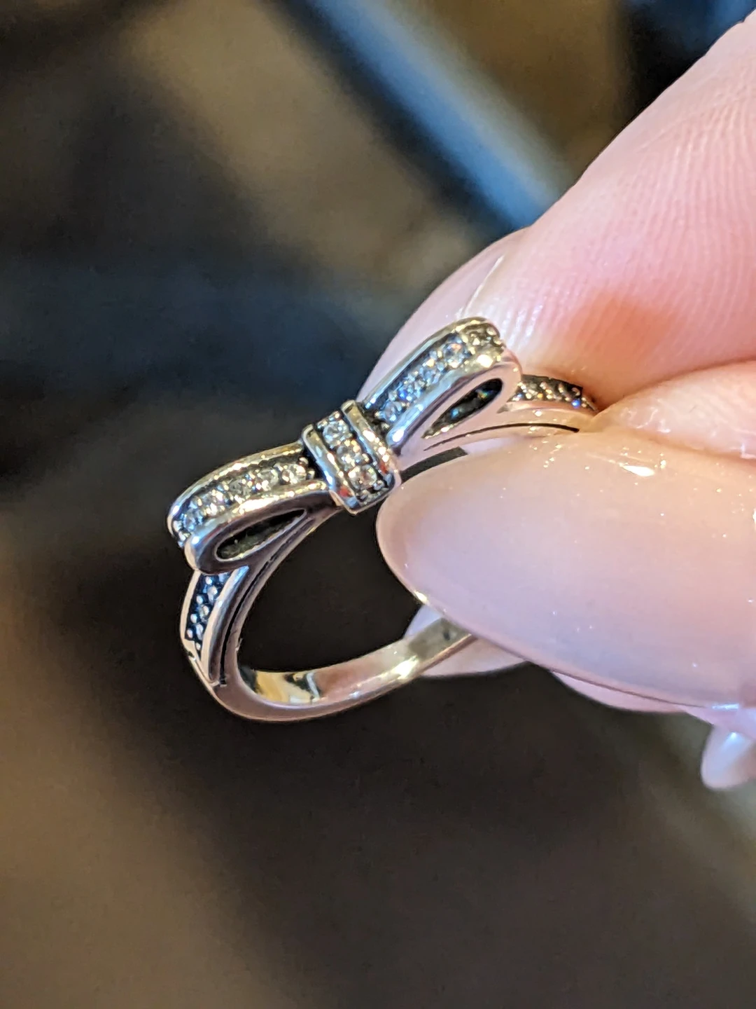 Size 6.75-7 Sterling Silver Bow Ring with Sparkly Detail