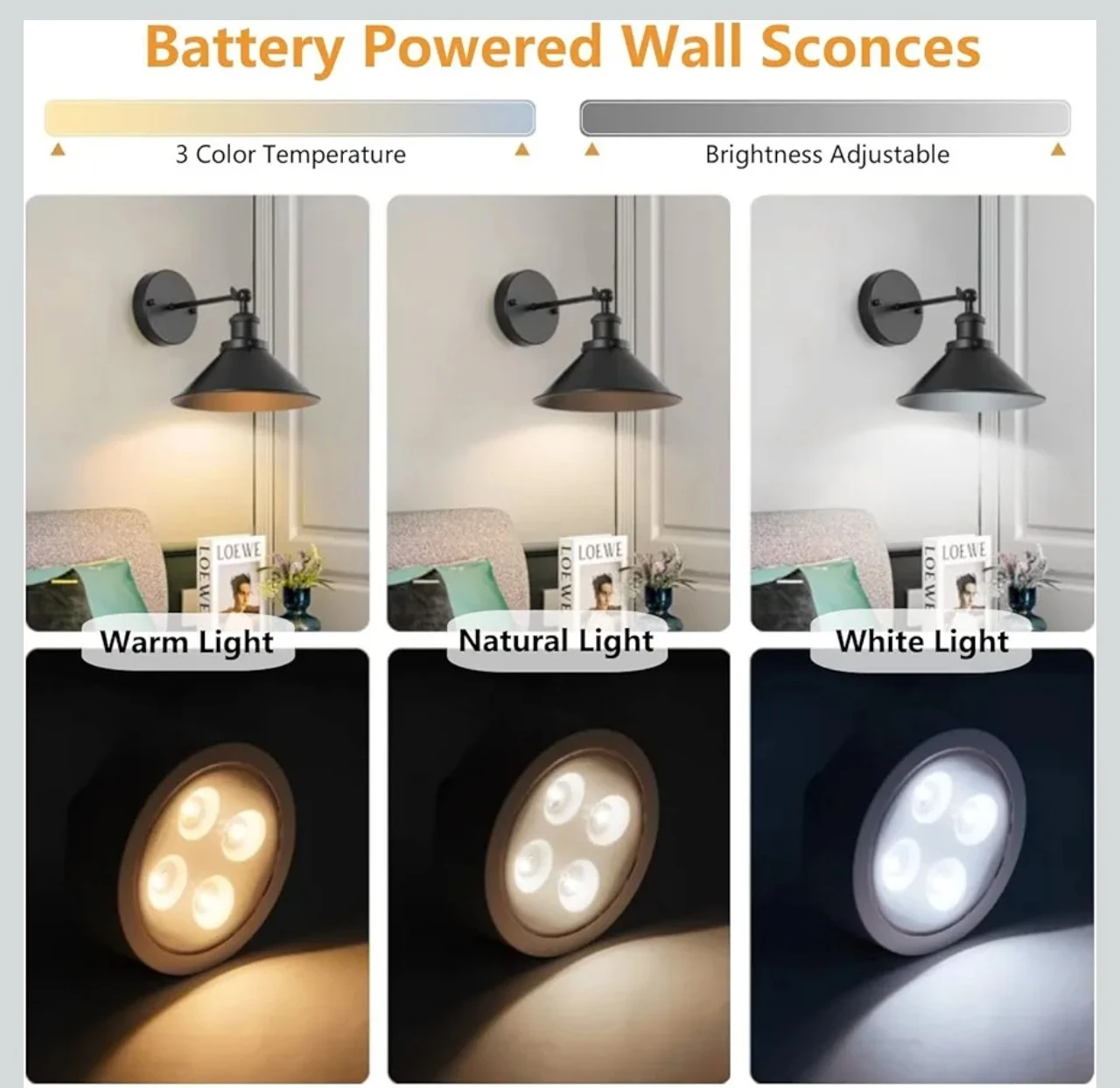 Battery Operated Wall Sconces with Remote Control (2 Pack) - photo 4