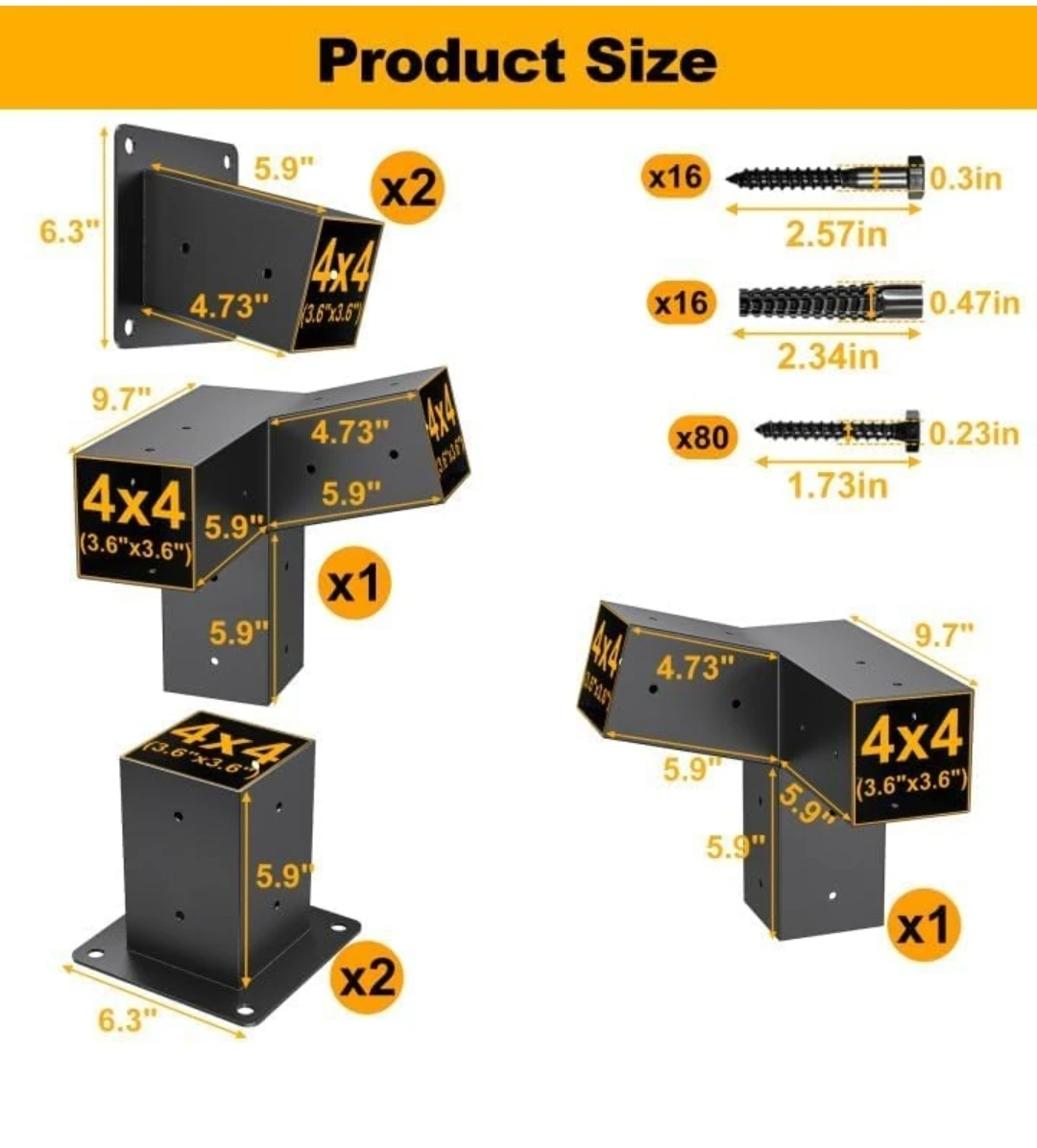 Pergola Post Brackets Kit 4x4 Wood Lumber Heavy Duty Black Metal - photo 4