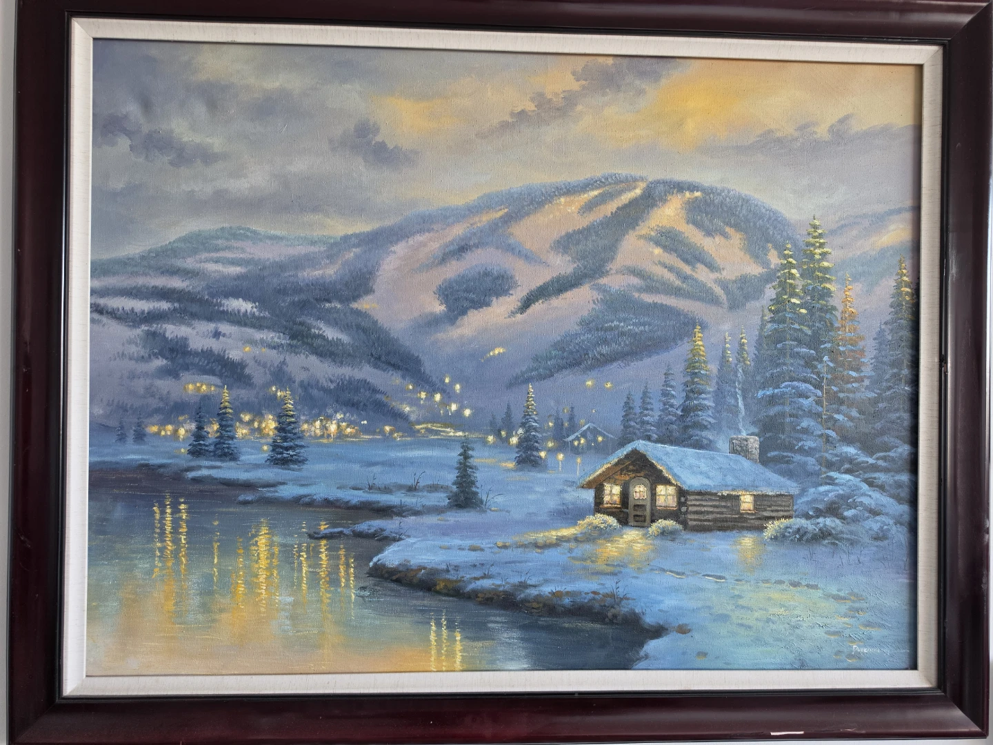 Winter Cabin Landscape Oil Painting