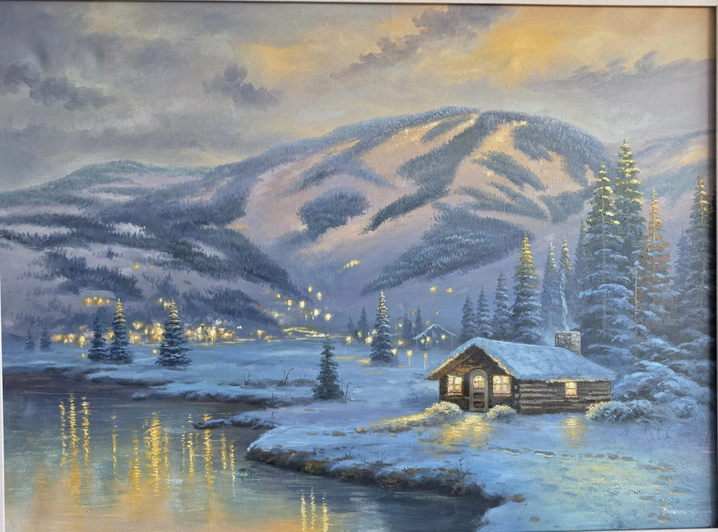 Winter Cabin Landscape Oil Painting - photo 2