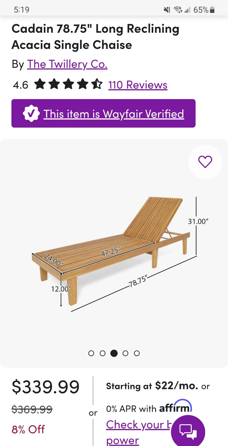 Cadain 78.75" Long Reclining Acacia Single Chaise - photo 5