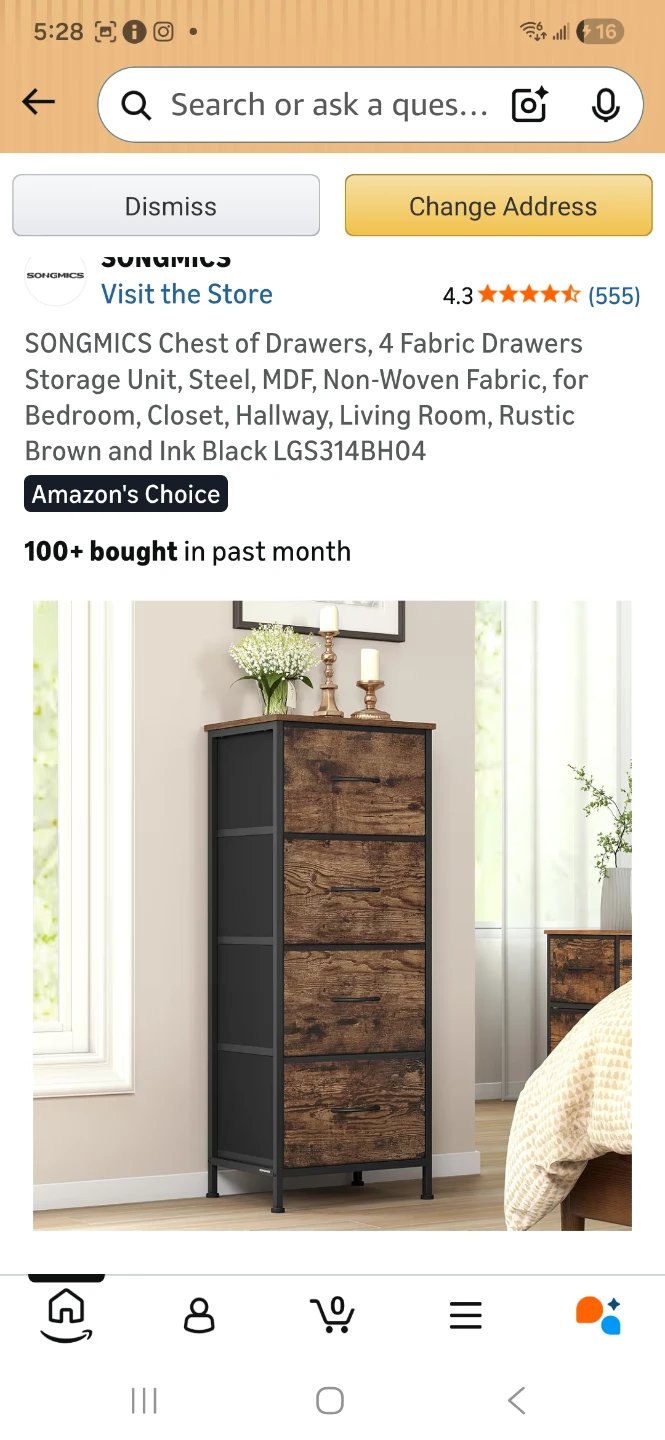 SONGMICS 5-Drawer Chest of Drawers