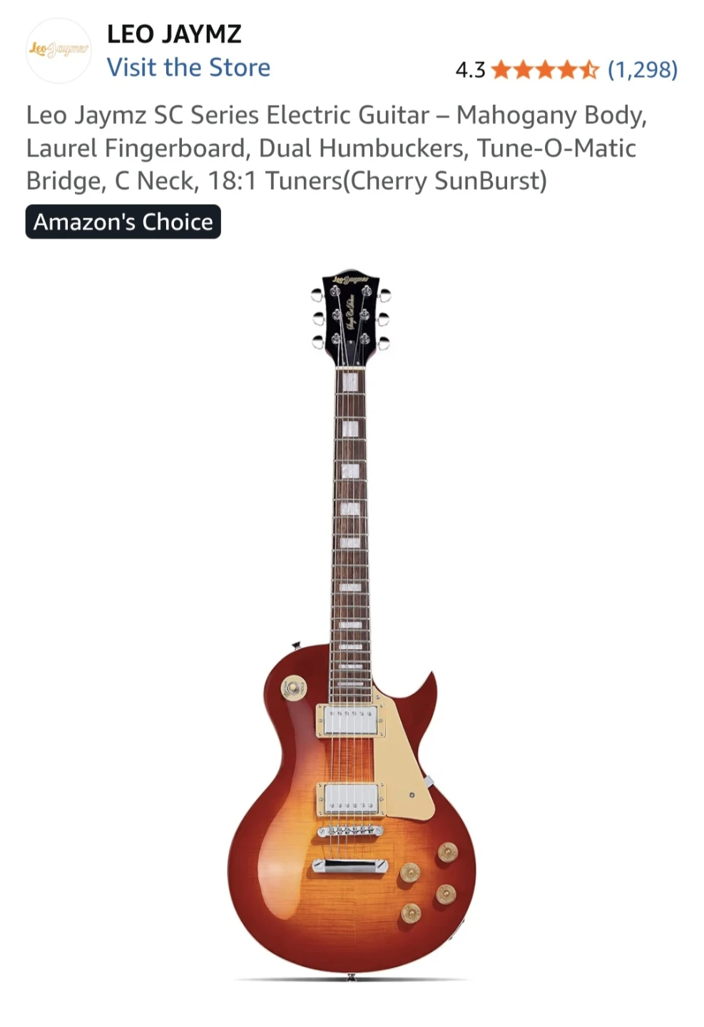 Leo Jaymz SC Series Electric Guitar - Cherry Sunburst
