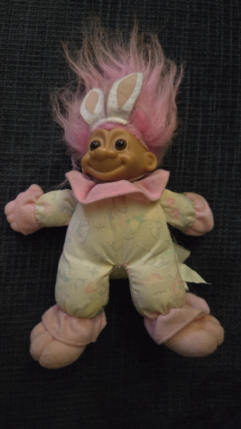 Vintage Troll Doll with Pink Hair and Bunny Outfit