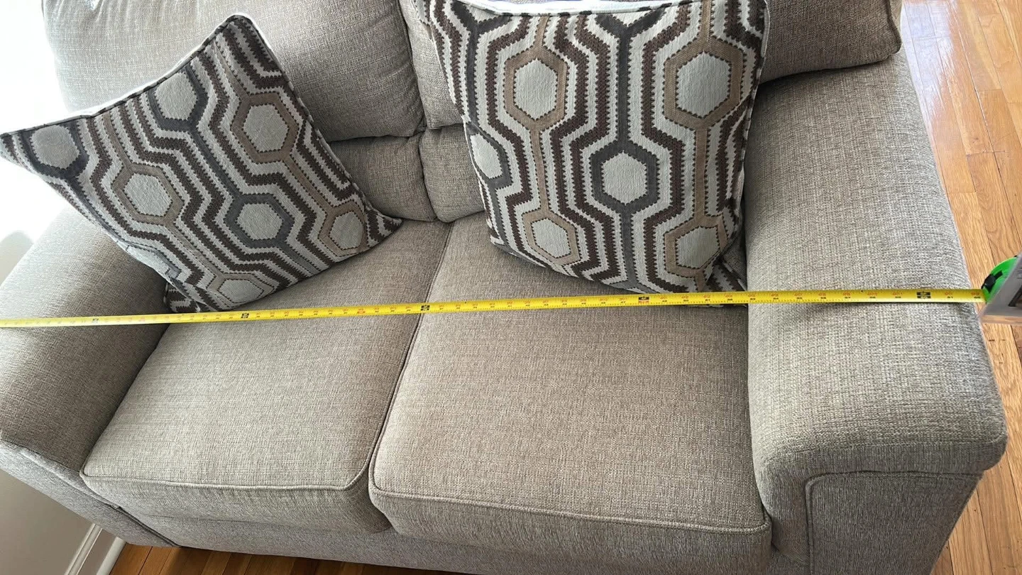 Light Beige Loveseat with Geometric Pillows - photo 4