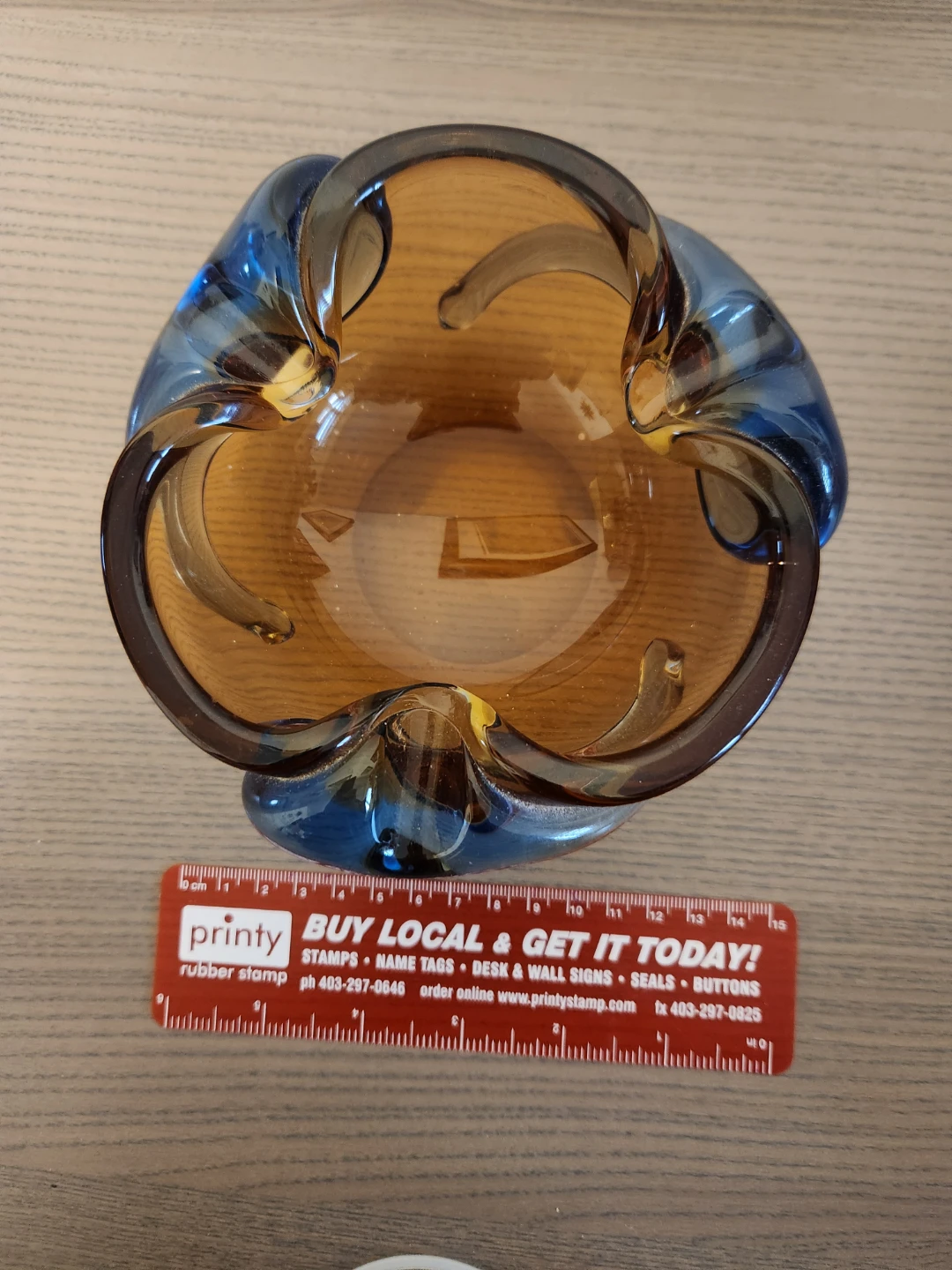 Amber and Blue Swirl Glass Ashtray - photo 2