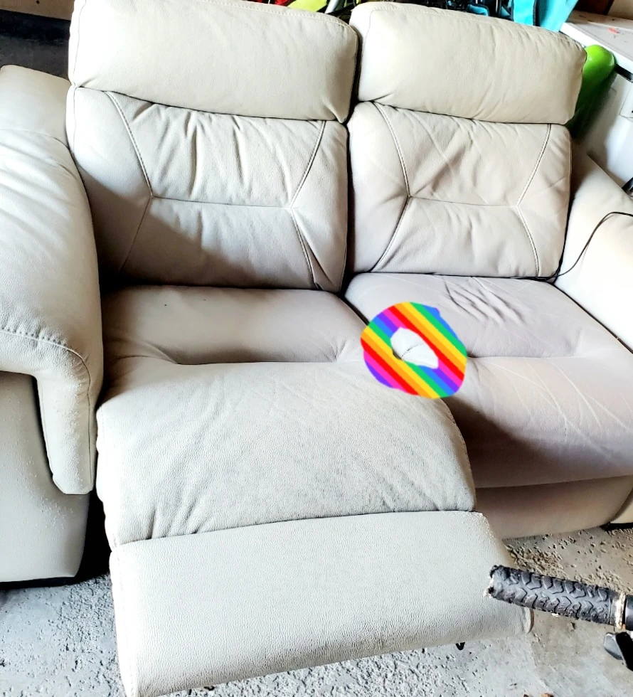 Cream Leather Power Reclining Loveseat - photo 2