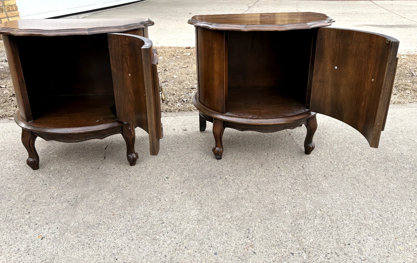 Vintage Demi-Lune Half Round End Tables Pair w/ Storage Cabinet - photo 2