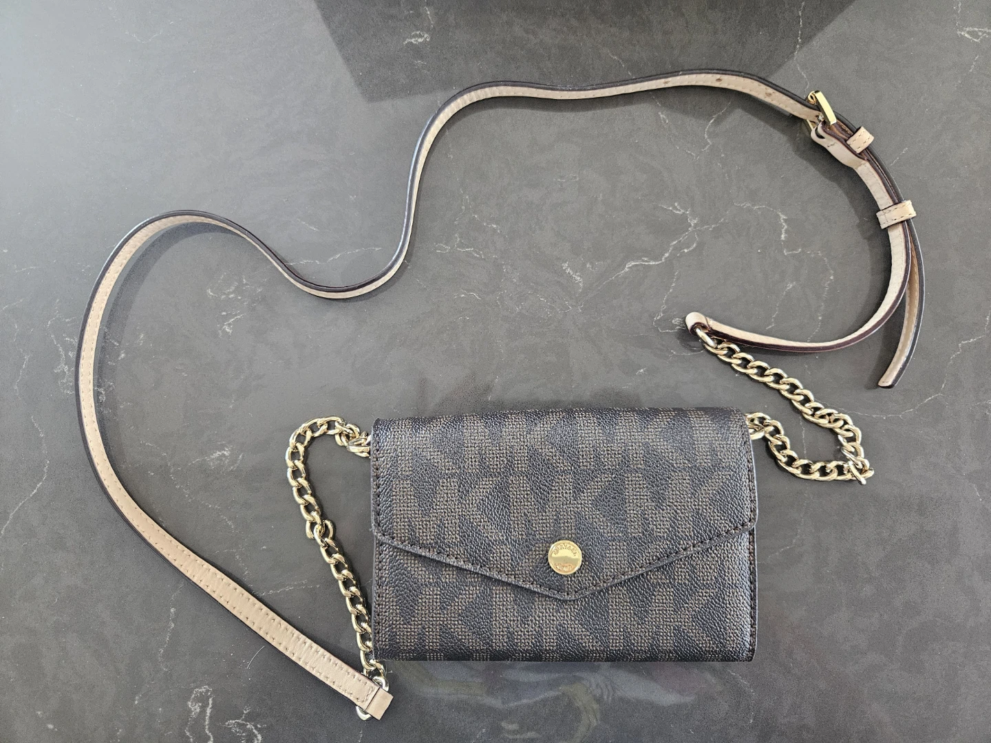 Michael Kors Brown Monogram Wallet Bag with Strap