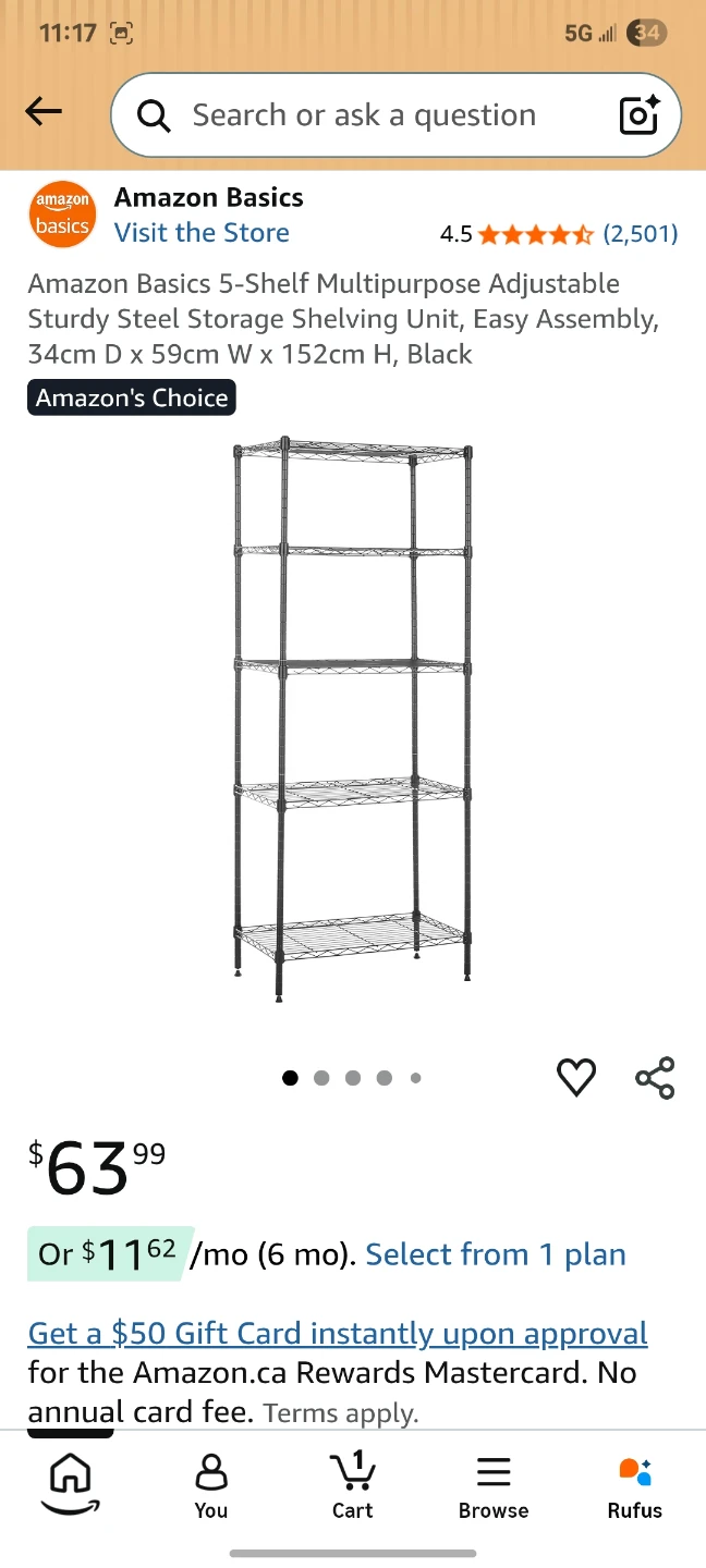 Amazon Basics 5-Shelf Steel Rack for storage