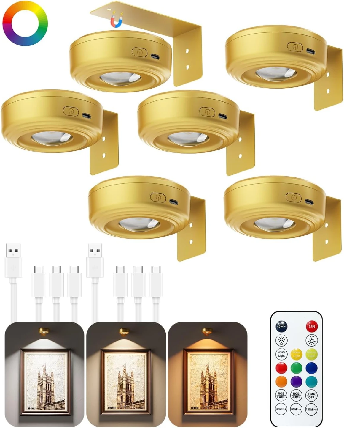 Picture Lights - Gold, 6 Pack
