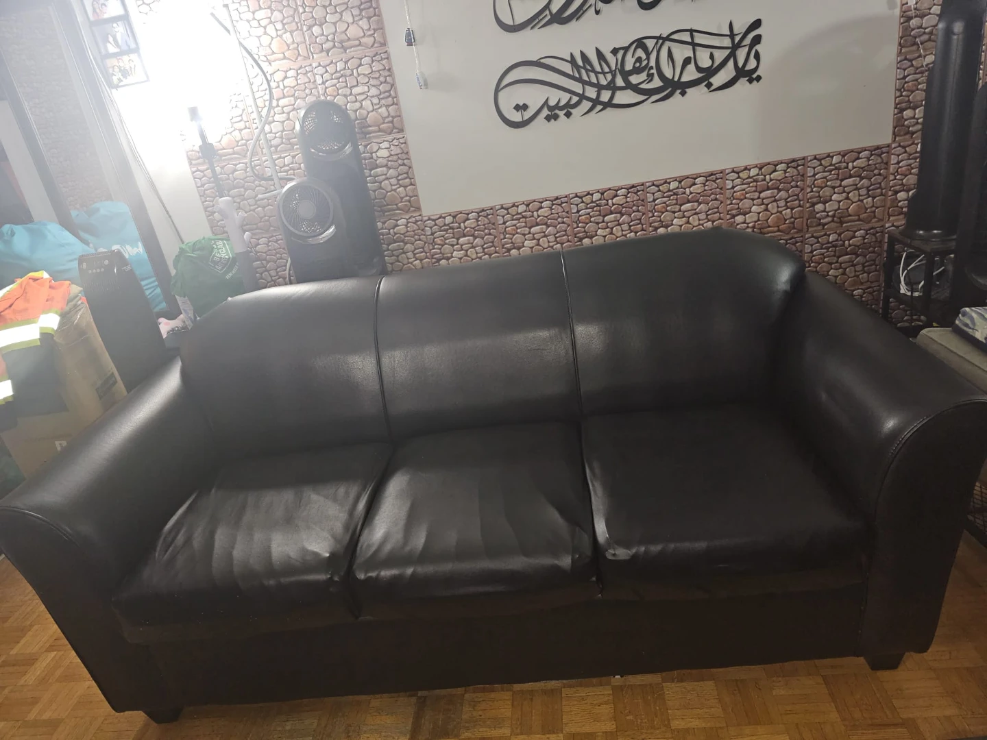 Black artificial Leather Sofa and Armchair Set. - photo 2