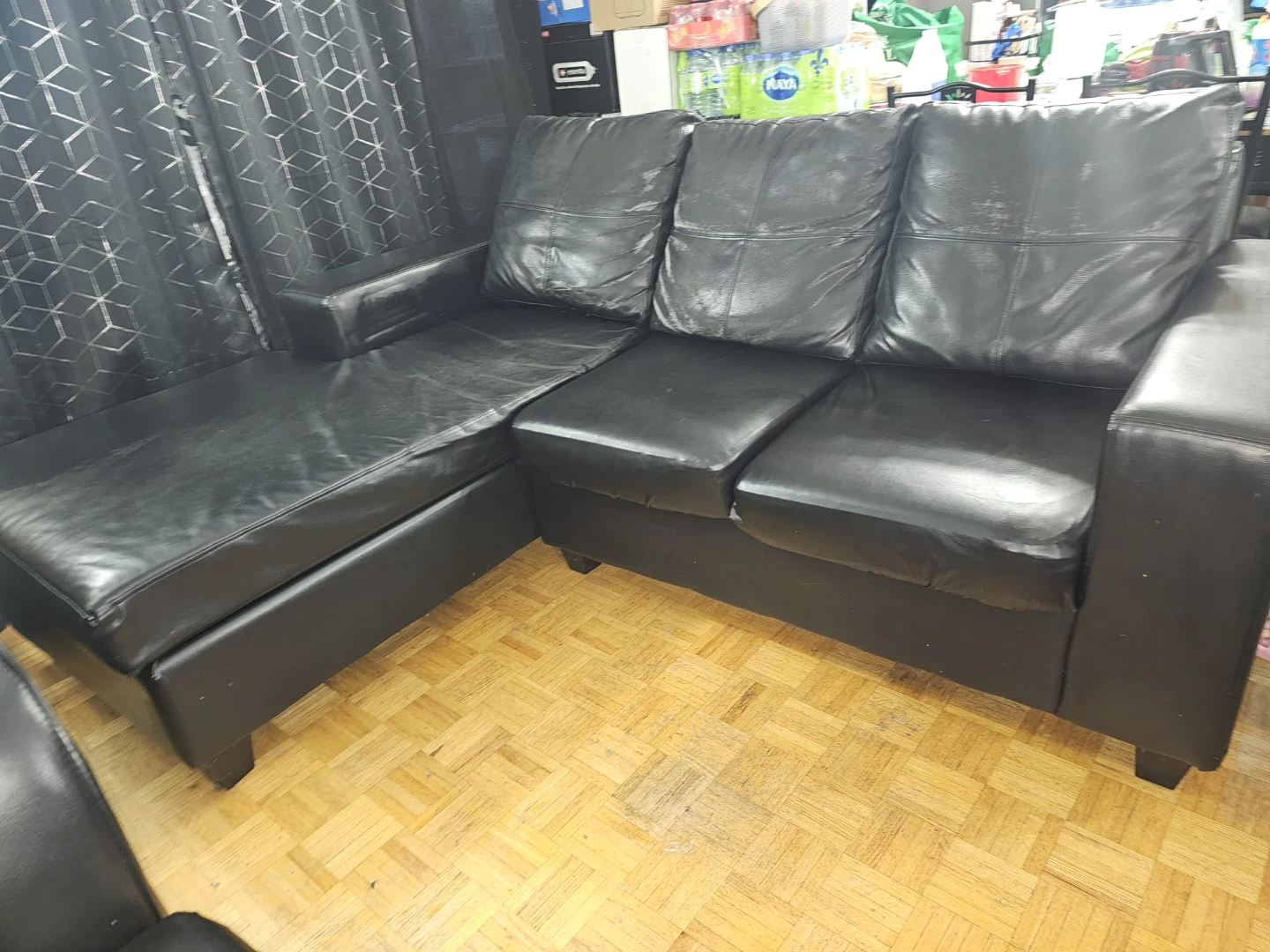Black artificial Leather Sofa and Armchair Set. - photo 3