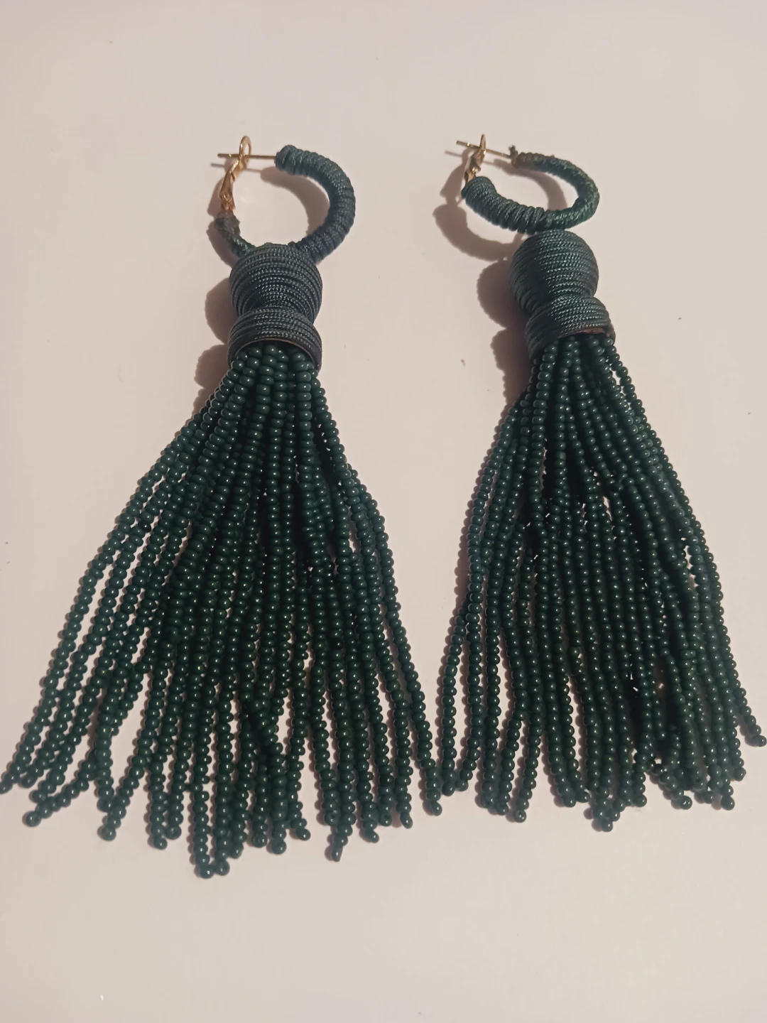 Green Beaded Tassel Hoop Earrings - photo 2