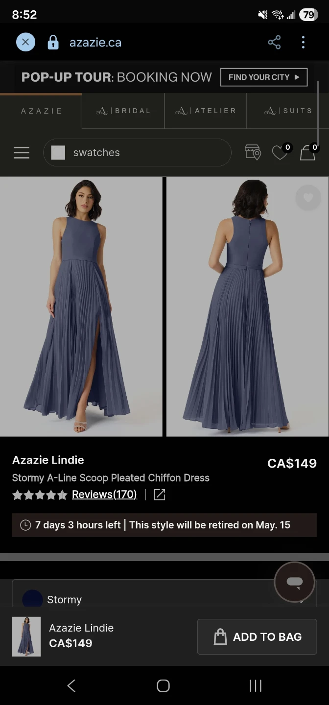 Azazie Stormy A-Line Scoop Pleated Chiffon Dress Navy Blue