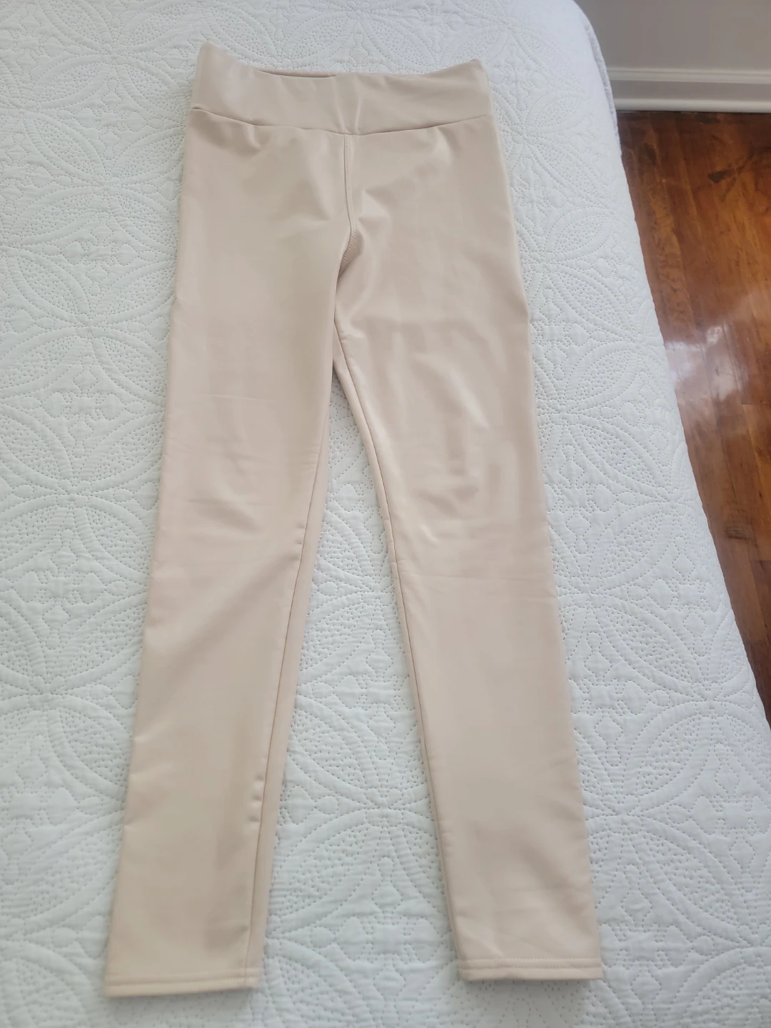 Women's Beige Faux Leather Leggings