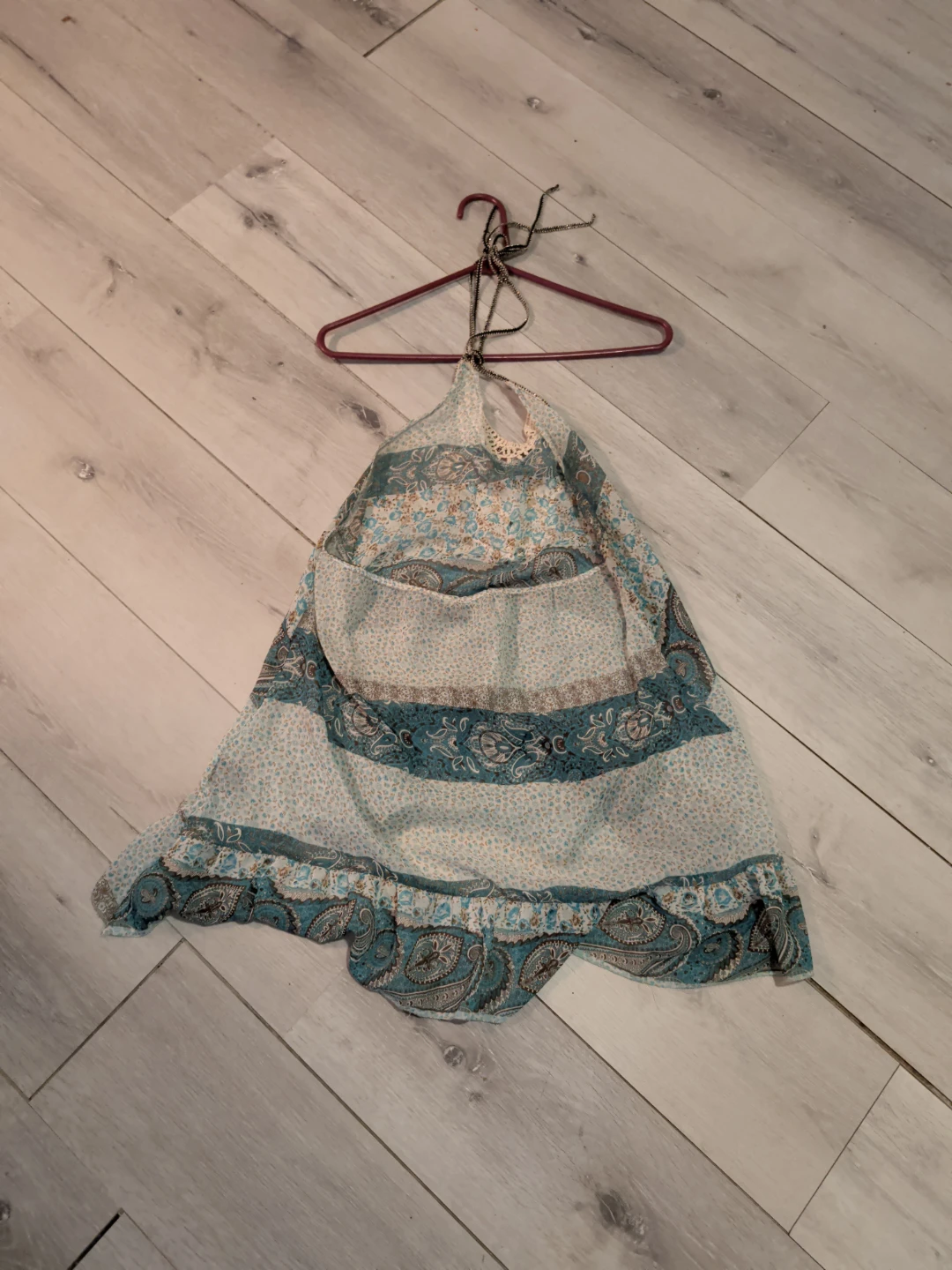 Blue and White Paisley Halter Dress with Embellished Neckline - photo 2
